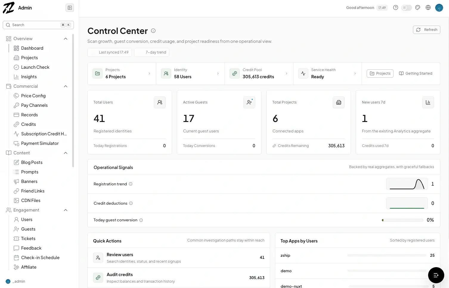 ZShip Astro Template dashboard preview